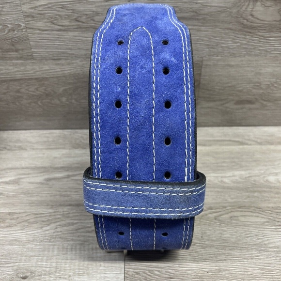 Vintage Thick Double Suede Powerlifting Belt Blue Two Prong - Picture 4 of 9